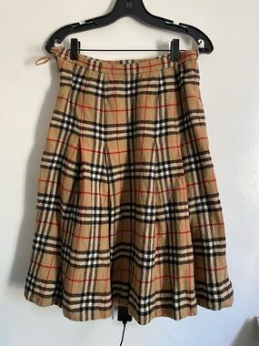 Burberry Tan Plaid A-Line Skirt with Black & Red Stripes